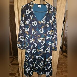 Cabi Sz M Pirouette Floral Chiffon Ruffled Hem Dress